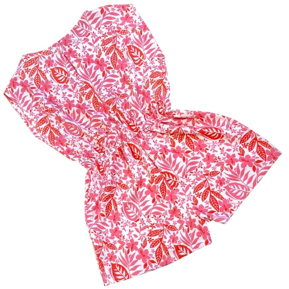 Zara Girls Floral Romper 11/12 Pink Red Tropical Print Elastic Waist - Picture 4 of 5